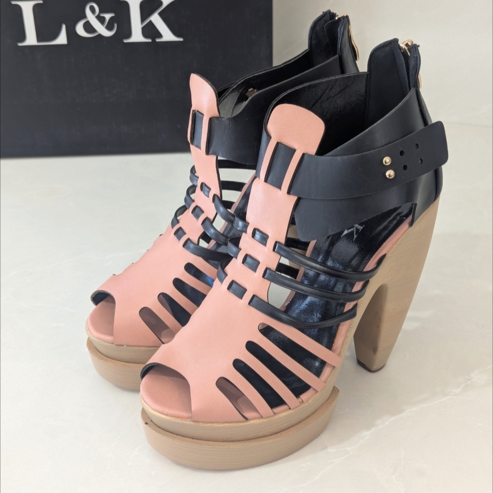 Black and Pink Cut-Out Heels